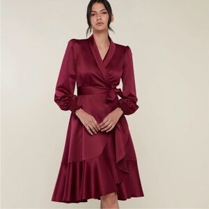 Rachel Parcell Red Satin Long Sleeve Wrap Dress